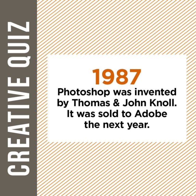 Here’s the answer to last week’s #CreativeQuiz. Photoshop was invented in 1987 by Thomas and John Knoll. It was sold to Adobe the next year.
-
-
 #advertising #marketing #digitalmarketing #advertisingagency #marketingagency #branding #socialmediamarketing #agencylife #creativeagency #socialmedia #creative #agency #design #digitalagency #copywriting #adagencylife #marketingstrategy #media #digitalmarketingagency #digitaladvertising